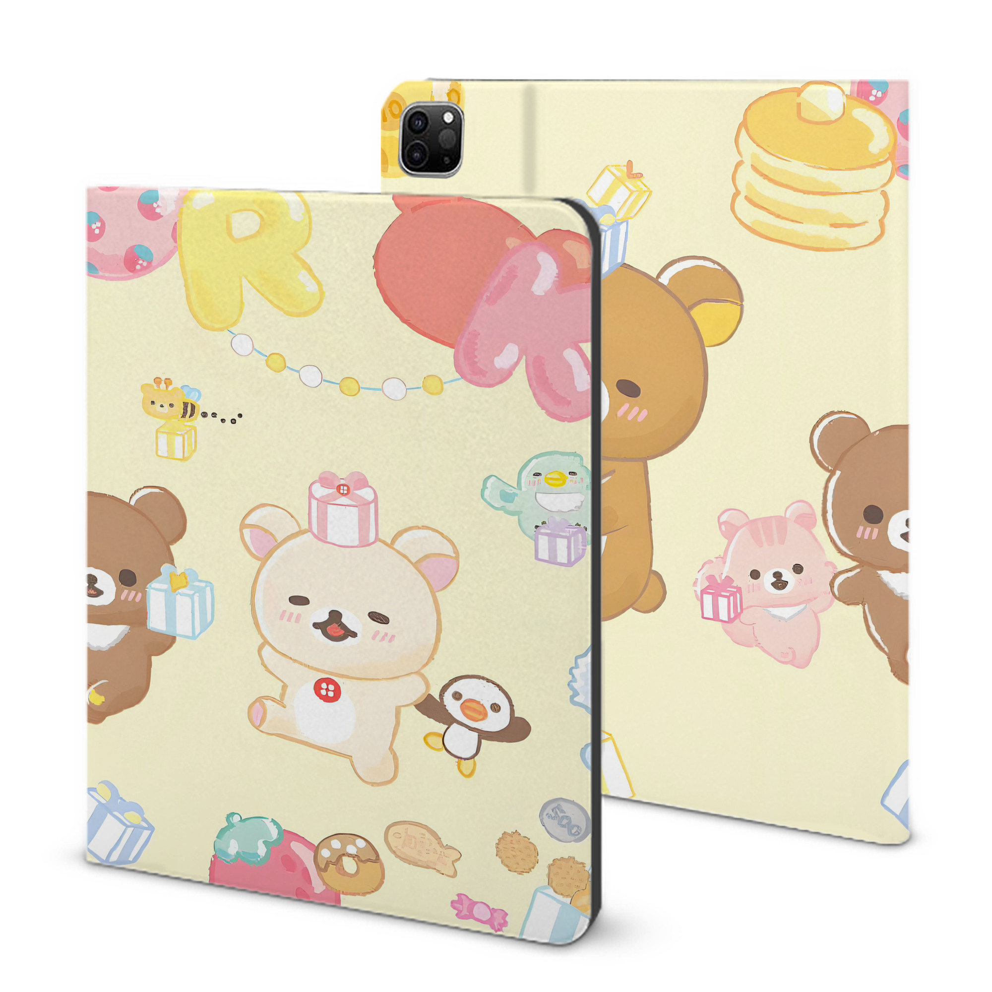 （画像用） リラックマ リラックマ キイロイトリ Rilakkuma Korilakkuma Kiiroitori IPad ケース ブック型 PUレザー TPU 耐衝撃 軽量 薄型 ペン収納なし 全面保護 IPad 各モデル対応